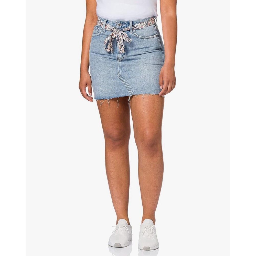 New $60 Superdry Women's 26 Vintage Light Denim Raw Hem Mini Jean Skirt NWT BELT